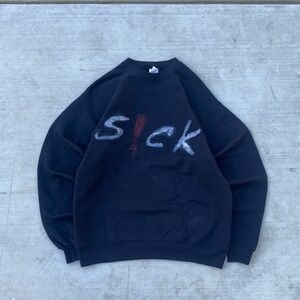 SICK faded Graphic Black Sweatshirt Men’s L Streetwear Pullover Bold Exclamation